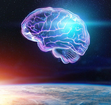 A brain floats above the Earth in outer space